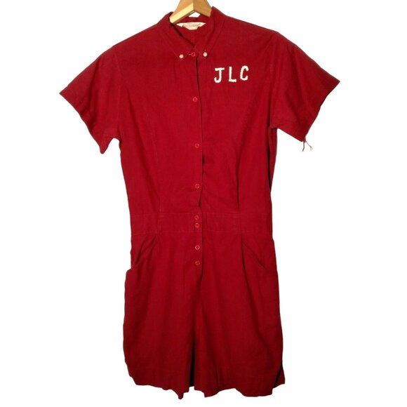 Merrygarden Regulation Gym Wear Romper Red Athletic Outfit Vintage Snap Shorts - Picture 1 of 16